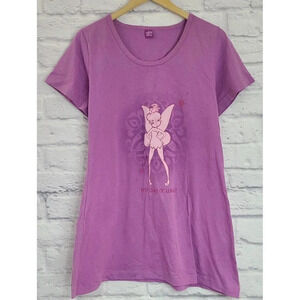 Disney Tinkerbell Tunic Tee T-shirt Womens Large Purple Short Sleeve Scoop Neck